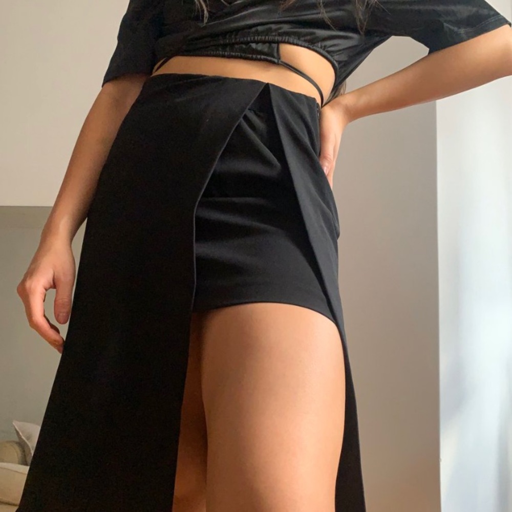 Black Satin + Skirt Set